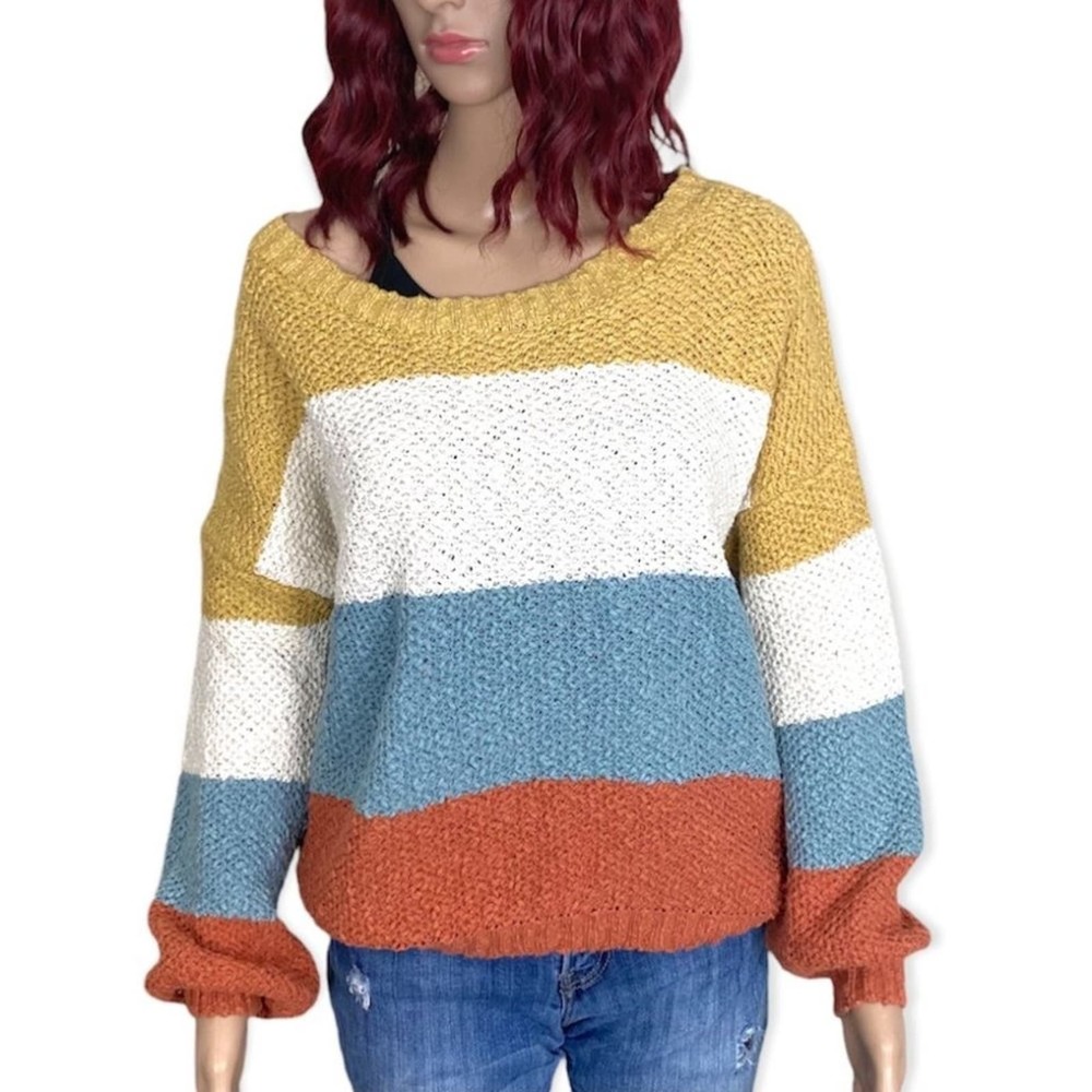 Blank Paige Oversized Striped Sweater Womens Small Muted Multicolor Colorblock - Picture 1 of 10